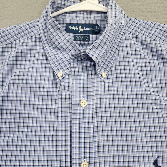 Polo Ralph Lauren Shirt Mens Large Blue White Black Check Yarmouth 100% Cotton - Picture 2 of 16
